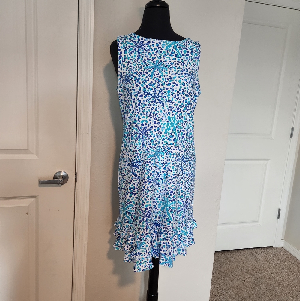 Elegant Blue and White Patterned Midi Dress